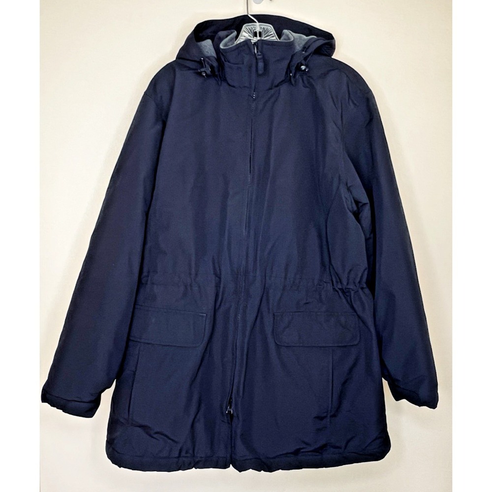 Land's End Black Parka ThermaCheck Hooded Quilted Fleece Lined Large 14-16 EUC‎